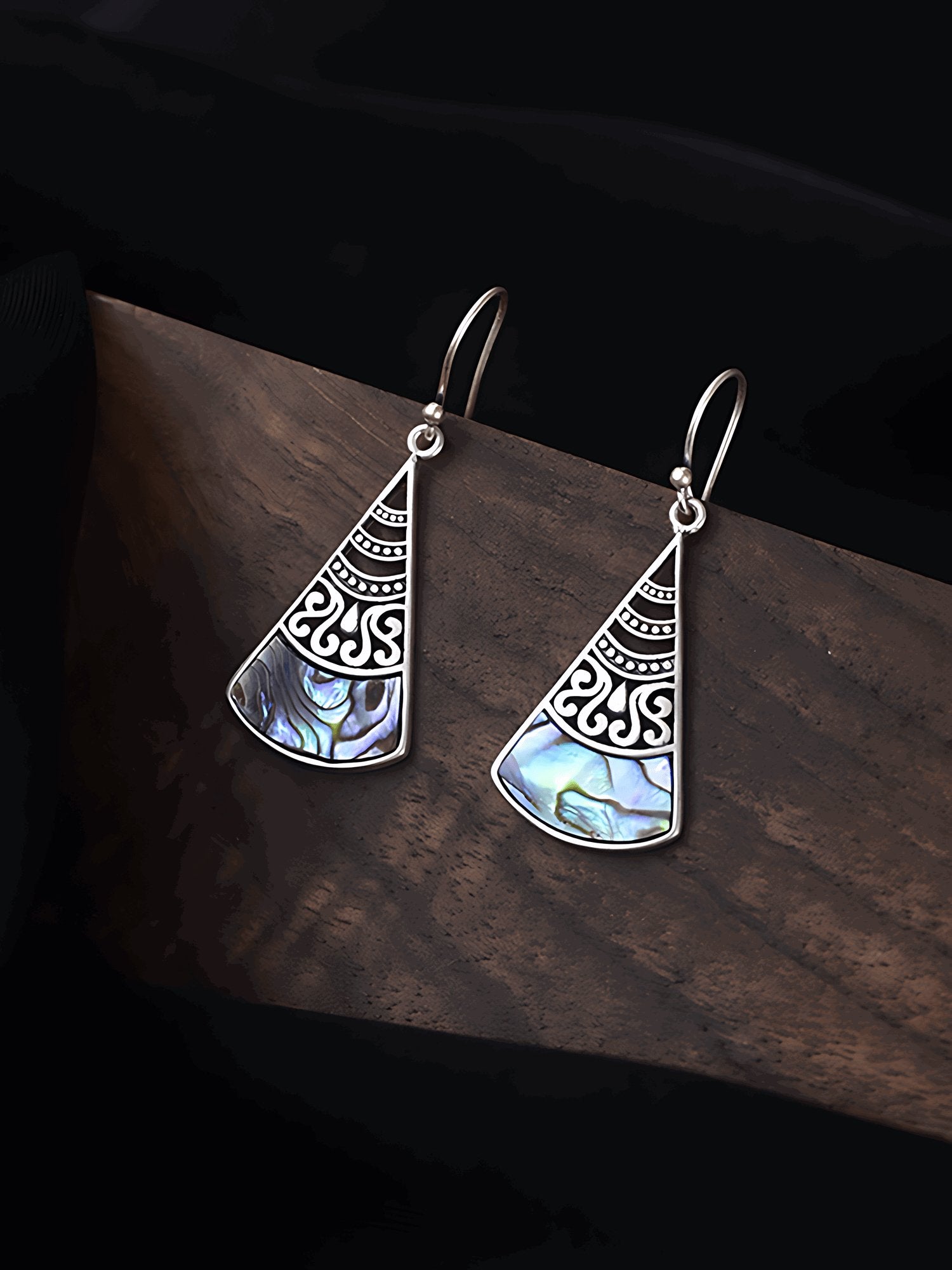 Lake Luna Silver Earrings, detail view of the handcrafted silver earrings