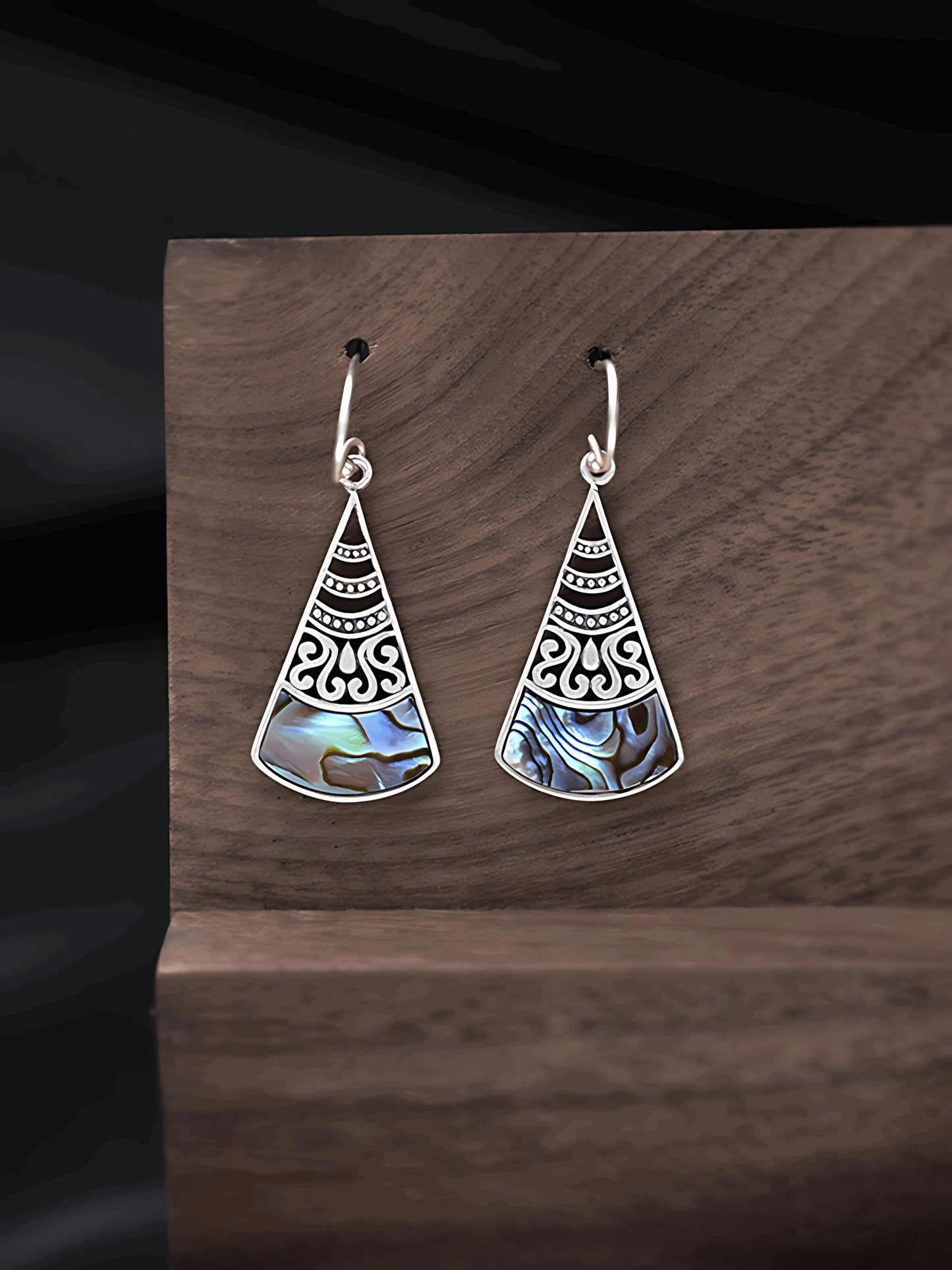 Lake Luna Silver Earrings, detail view of the handcrafted silver earrings