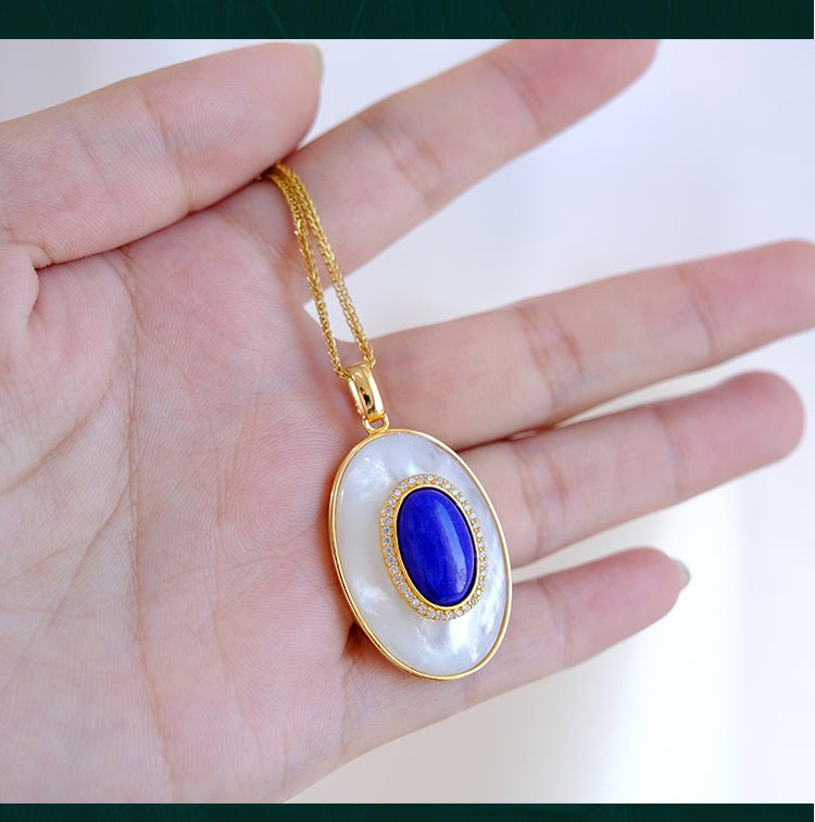 Lapis Lazuli Necklace, detail view of the handcrafted silver necklace