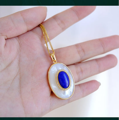 Lapis Lazuli Necklace, detail view of the handcrafted silver necklace