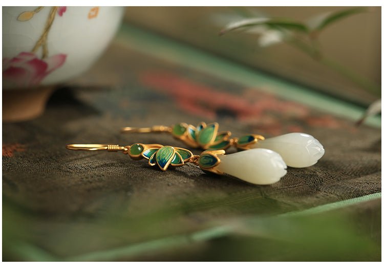 Magnolia Flower Jade Earrings | Jade Jewelry - OrientGem