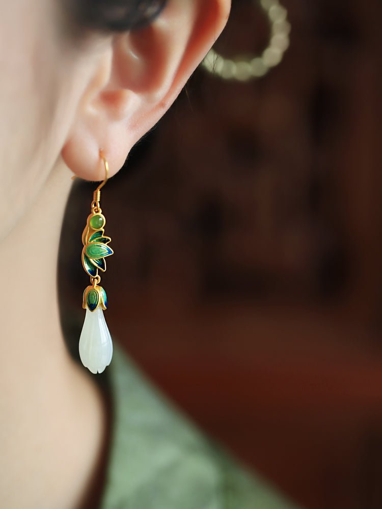 Magnolia Flower Jade Earrings | Jade Jewelry - OrientGem