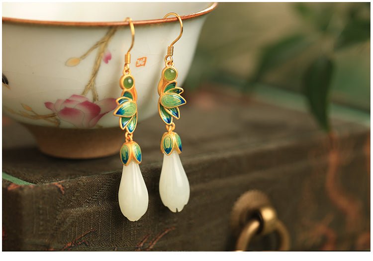 Magnolia Flower Jade Earrings | Jade Jewelry - OrientGem