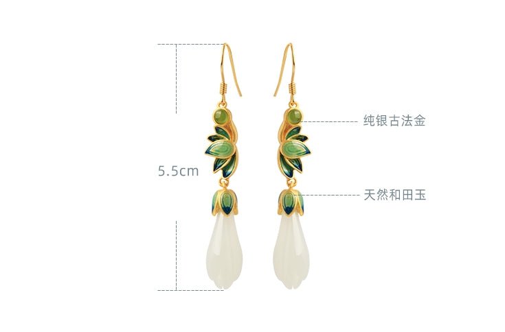 Magnolia Flower Jade Earrings | Jade Jewelry - OrientGem