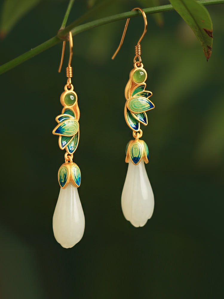 Magnolia Flower Jade Earrings | Jade Jewelry - OrientGem