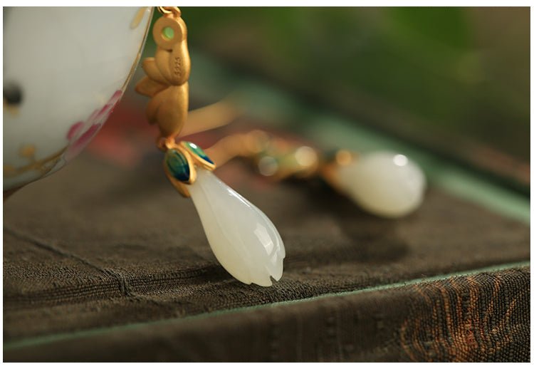 Magnolia Flower Jade Earrings | Jade Jewelry - OrientGem