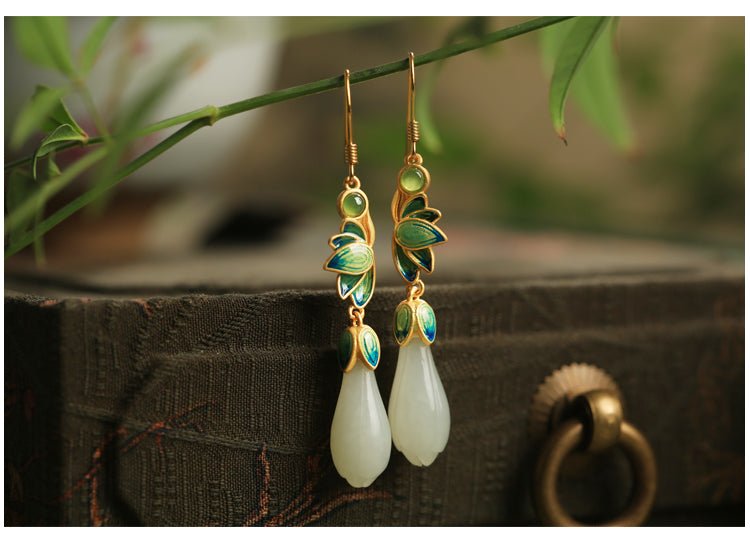 Magnolia Flower Jade Earrings | Jade Jewelry - OrientGem