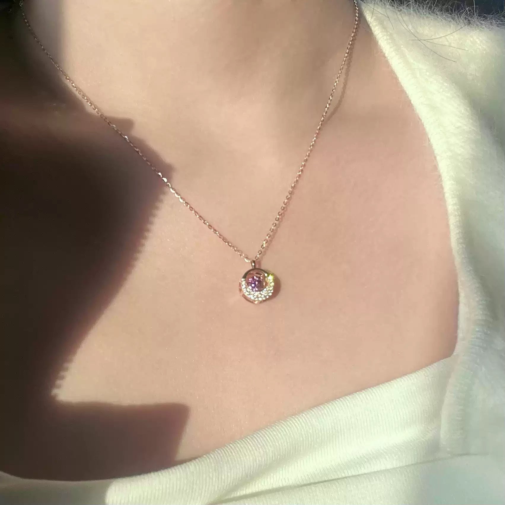 Moonbeam Dancing Heart Sparkling Rose Gold Necklace | Moissanite pendant - necklace - ORIENTGEM