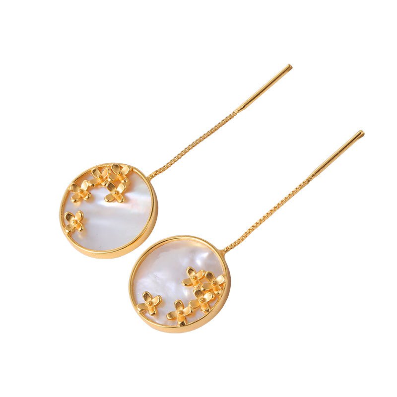 Mother of Pearl Earrings, detail view of the handcrafted pearl earrings