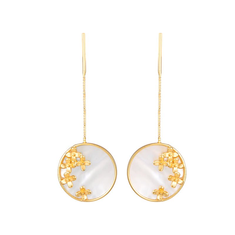 Mother of Pearl Earrings, detail view of the handcrafted pearl earrings