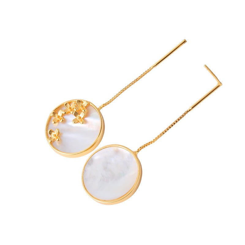 Mother of Pearl Earrings, detail view of the handcrafted pearl earrings