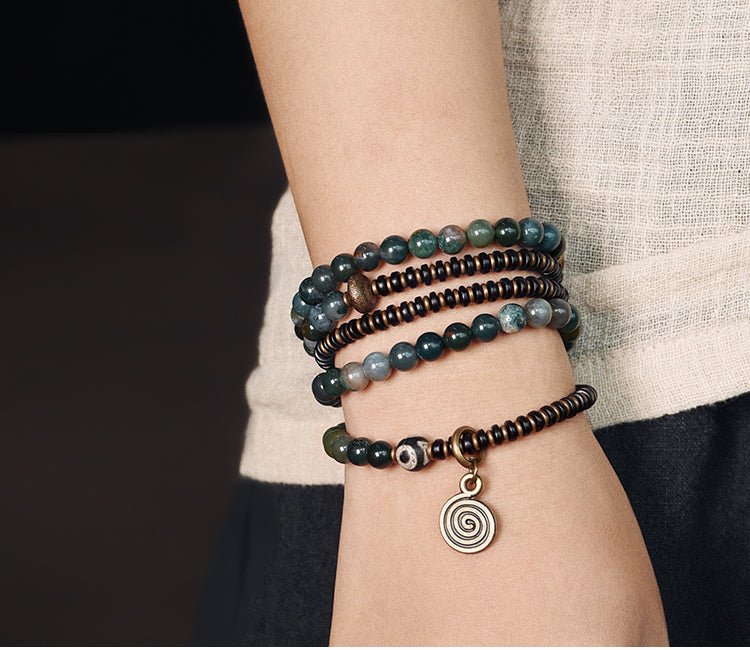 Natural Agate & Copper Beads Bracelet - jade jewelry - ORIENTGEM