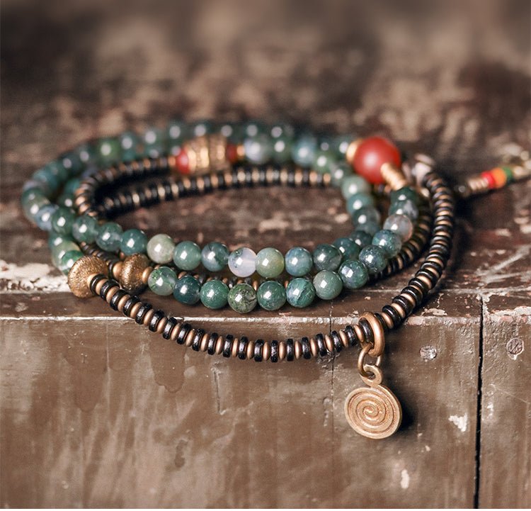 Natural Agate & Copper Beads Bracelet - jade jewelry - ORIENTGEM