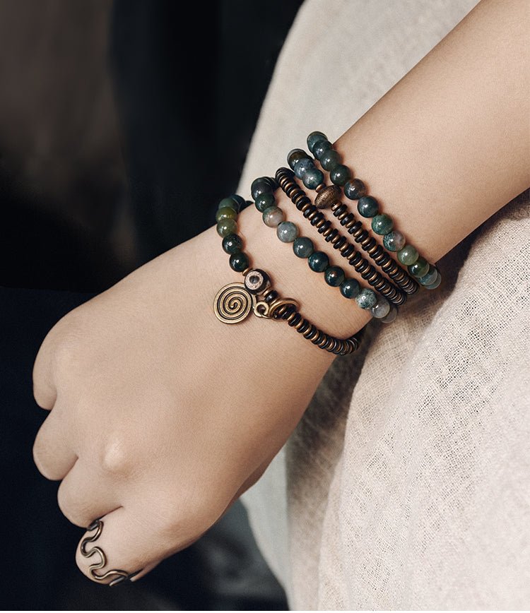 Natural Agate & Copper Beads Bracelet - jade jewelry - ORIENTGEM