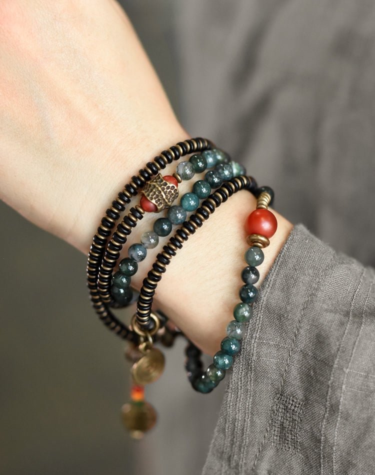 Natural Agate & Copper Beads Bracelet - jade jewelry - ORIENTGEM