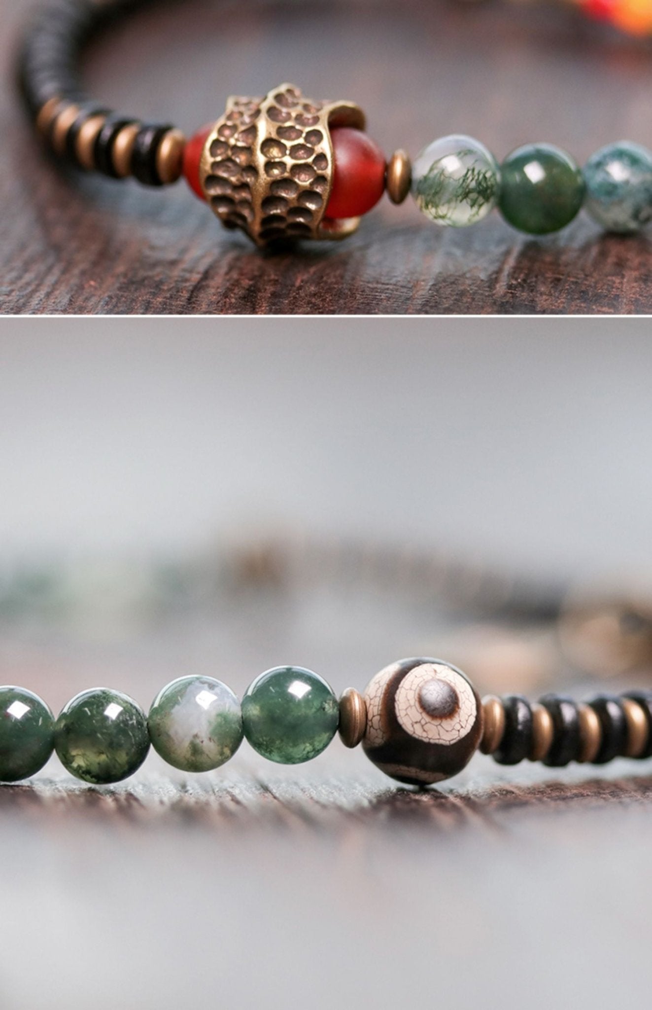 Natural Agate & Copper Beads Bracelet - jade jewelry - ORIENTGEM