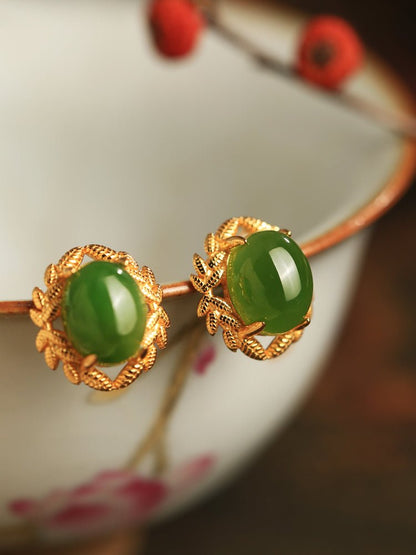 Olive Branch Jade Earrings | Jade Jewelry -Silver earring -Sterling Silver Earrings -Silver Jewelry - ORIENTGEM