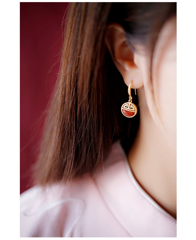 Palace Jade Earrings, detail view of the handcrafted natural stone earrings