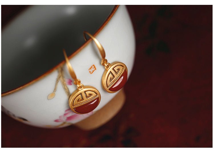 Palace Jade Earrings, detail view of the handcrafted natural stone earrings