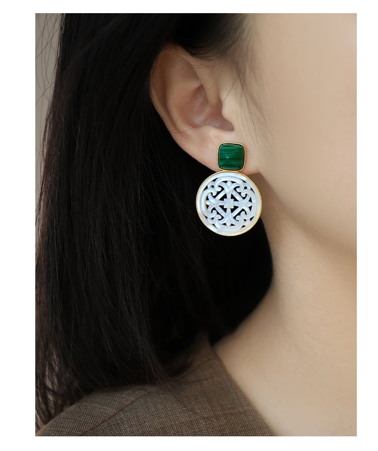 Palace Necklace, detail view of the handcrafted silver earrings