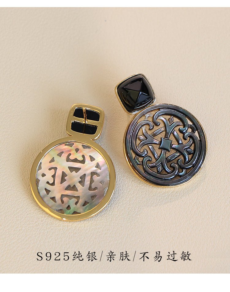 Palace Necklace, detail view of the handcrafted silver earrings