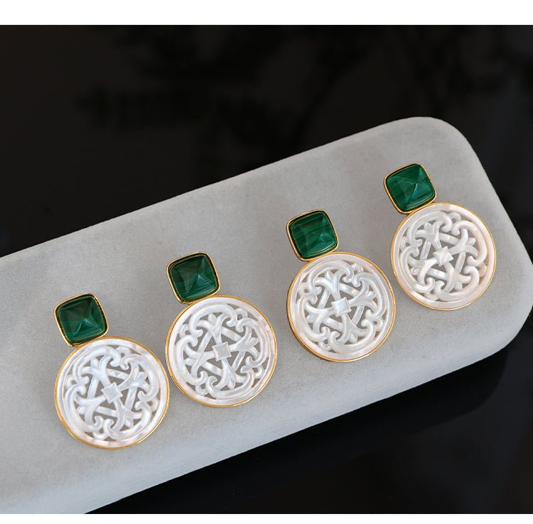 Palace Necklace, detail view of the handcrafted silver earrings