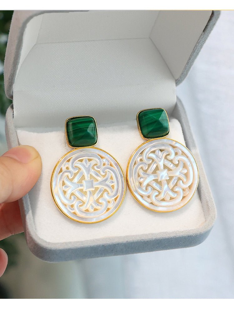 Palace Necklace, detail view of the handcrafted silver earrings