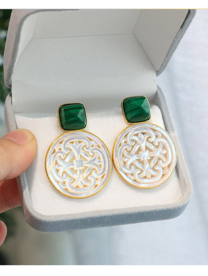 Palace Necklace, detail view of the handcrafted silver earrings