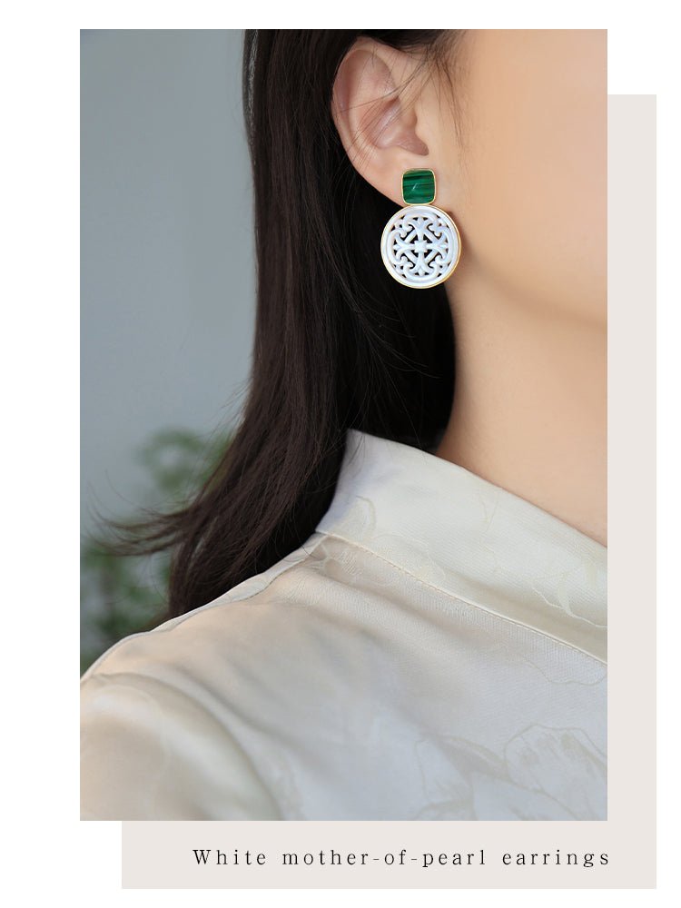 Palace Necklace, detail view of the handcrafted silver earrings