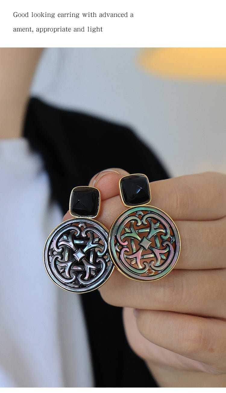 Palace Necklace, detail view of the handcrafted silver earrings