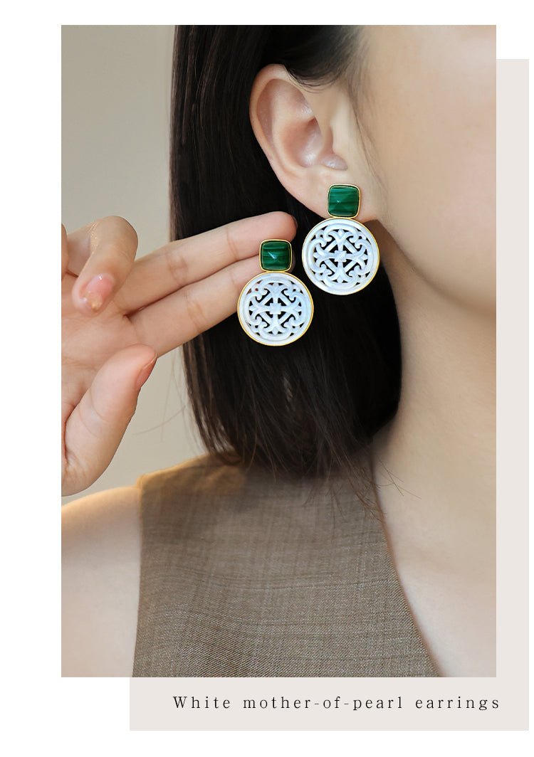 Palace Necklace, detail view of the handcrafted silver earrings