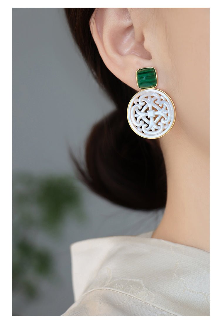 Palace Necklace, detail view of the handcrafted silver earrings