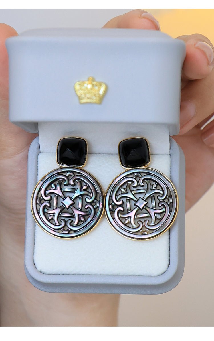 Palace Necklace, detail view of the handcrafted silver earrings