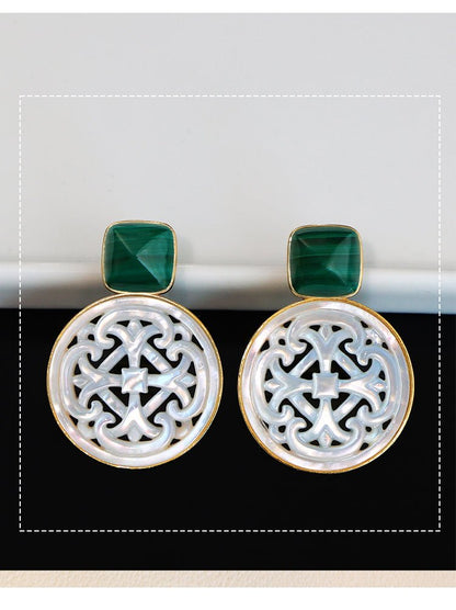 Palace Necklace, detail view of the handcrafted silver earrings