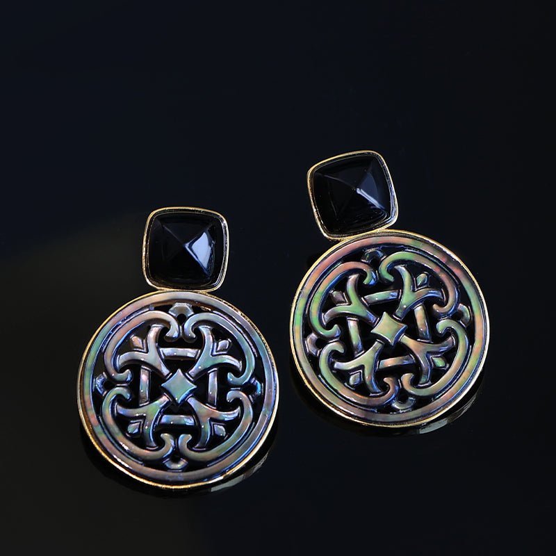 Palace Necklace, detail view of the handcrafted silver earrings