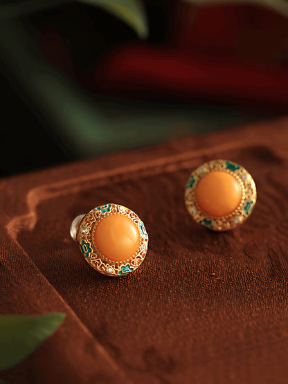 Peace Buckle Beeswax Jade Earrings- Jade Jewelry-Silver Jewelry -Silver Earrings - Sterling Silver jewelry - ORIENTGEM