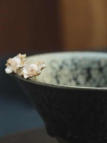 Pearl Flower Gold Plated Earrings