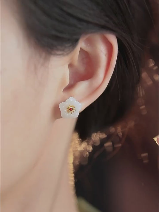 Wintersweet Jade Earring - Sterling Silver