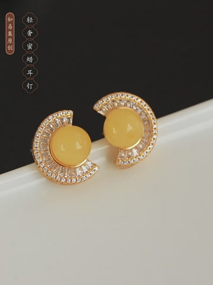 Semicircular Beeswax Earrings | Gemstone Jewelry