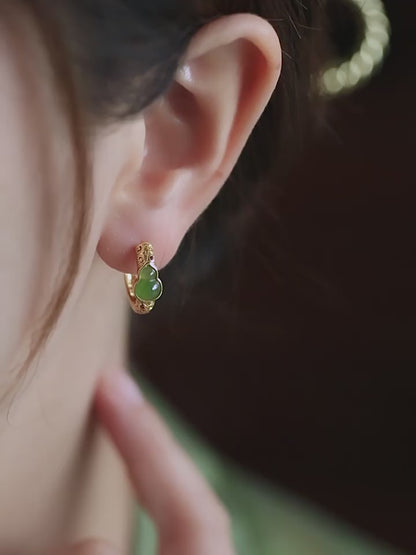 Gourd Circuit Jade Earrings | Jade Jewelry | Gold Plated Jewelry