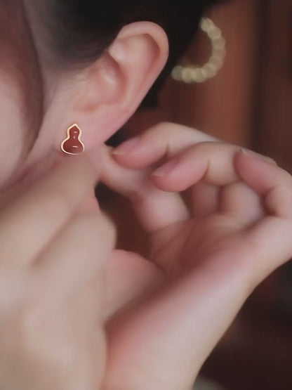 Red Agate Gourd Jade Earrings | Jade Jewelry