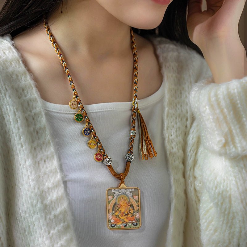 Printed Stainless Steel Thangka Necklace + Handmade Rope - OrientGem