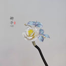 QianXiangYin Velvet Flower Hairpin, alternate view of the handcrafted silk velvet flower hairpin