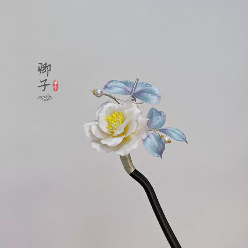 QianXiangYin Velvet Flower Hairpin, alternate view of the handcrafted silk velvet flower hairpin