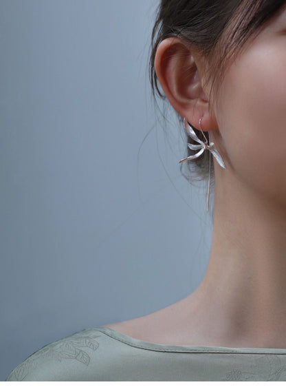 Quiet Orchid Earrings, detail view of the handcrafted silver earrings