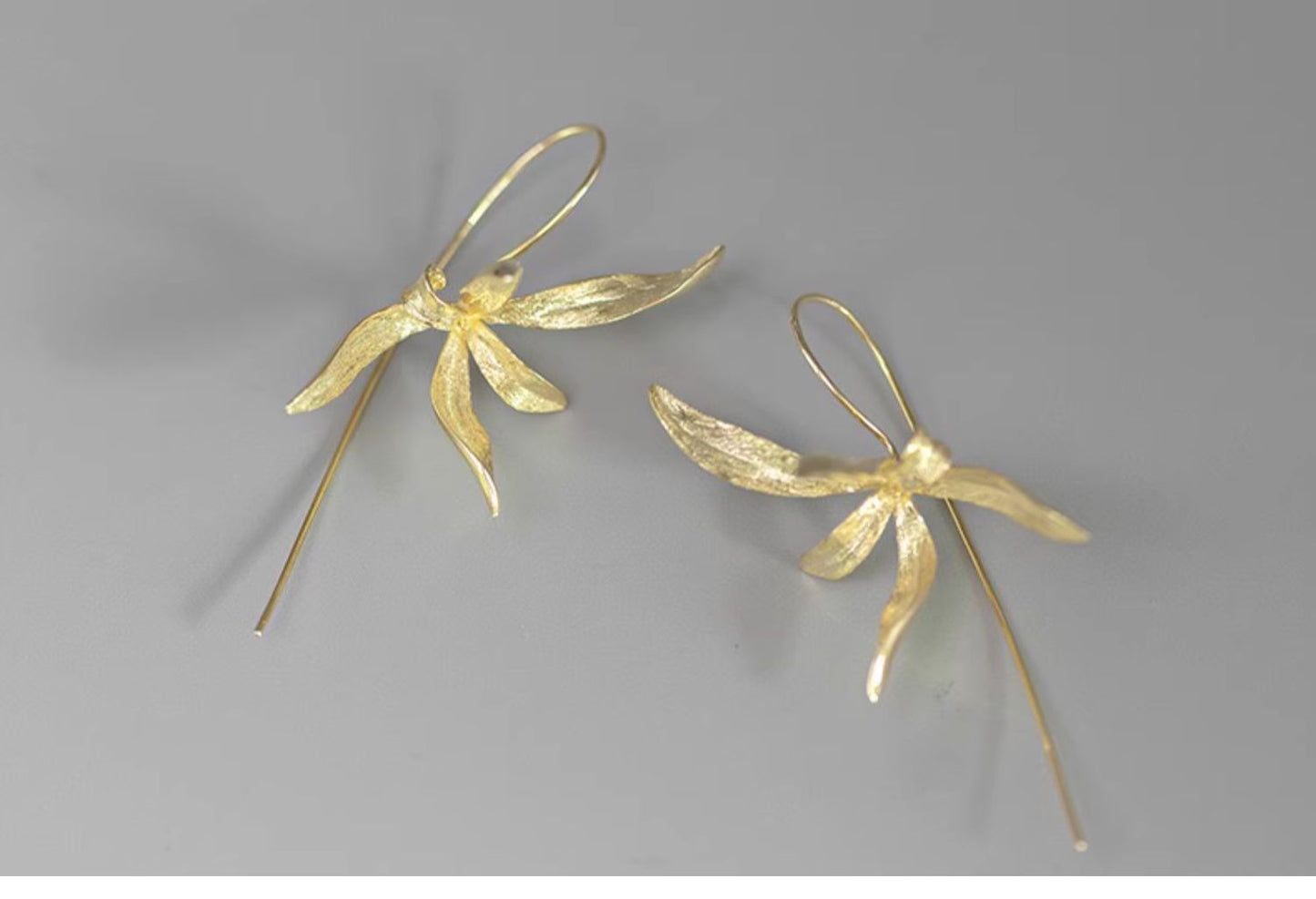 Quiet Orchid Earrings, detail view of the handcrafted silver earrings