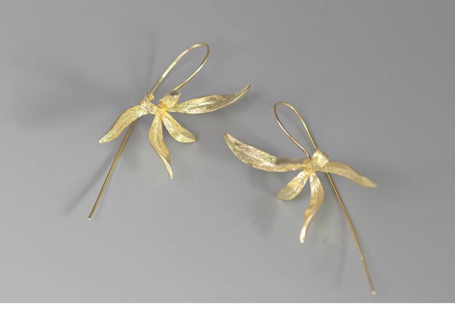 Quiet Orchid Earrings, detail view of the handcrafted silver earrings