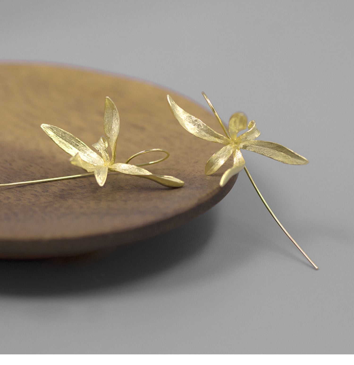 Quiet Orchid Earrings, detail view of the handcrafted silver earrings