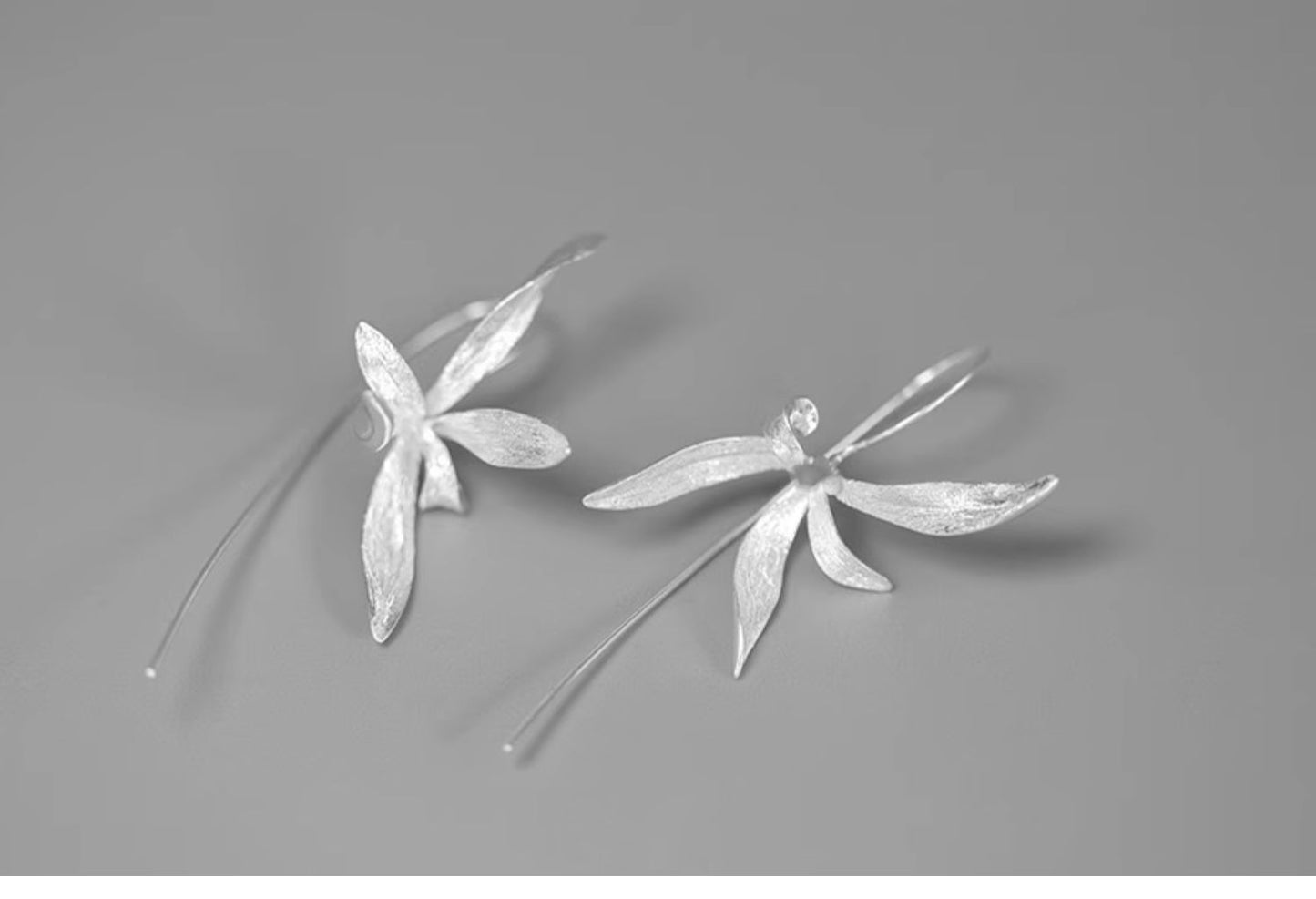 Quiet Orchid Earrings, detail view of the handcrafted silver earrings