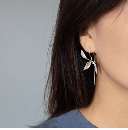 Quiet Orchid Earrings, detail view of the handcrafted silver earrings